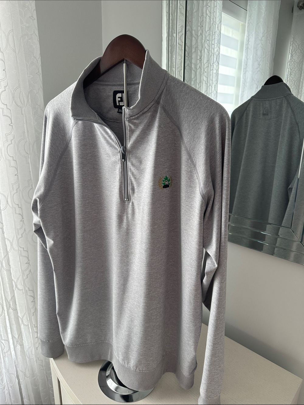 FootJoy Men’s Light Gray Quarter-Zip Pullover with Green Crest Logo